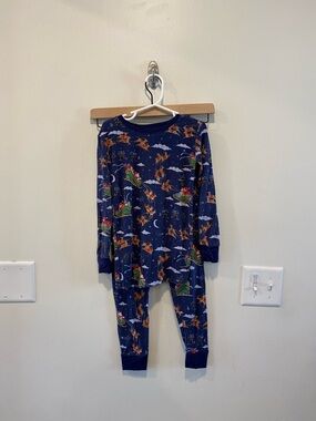 Little Sleepies two-piece pajama set Santa's Sleigh kids size 7/8 navy bamboo